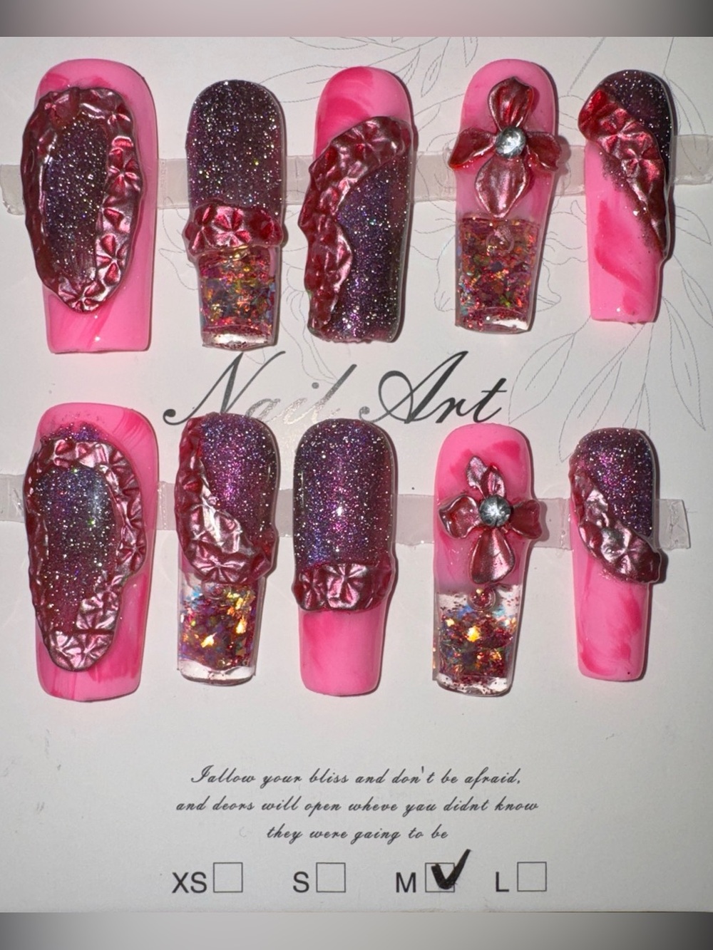 Acrylic Water Nail Set with 3D Floral Accents